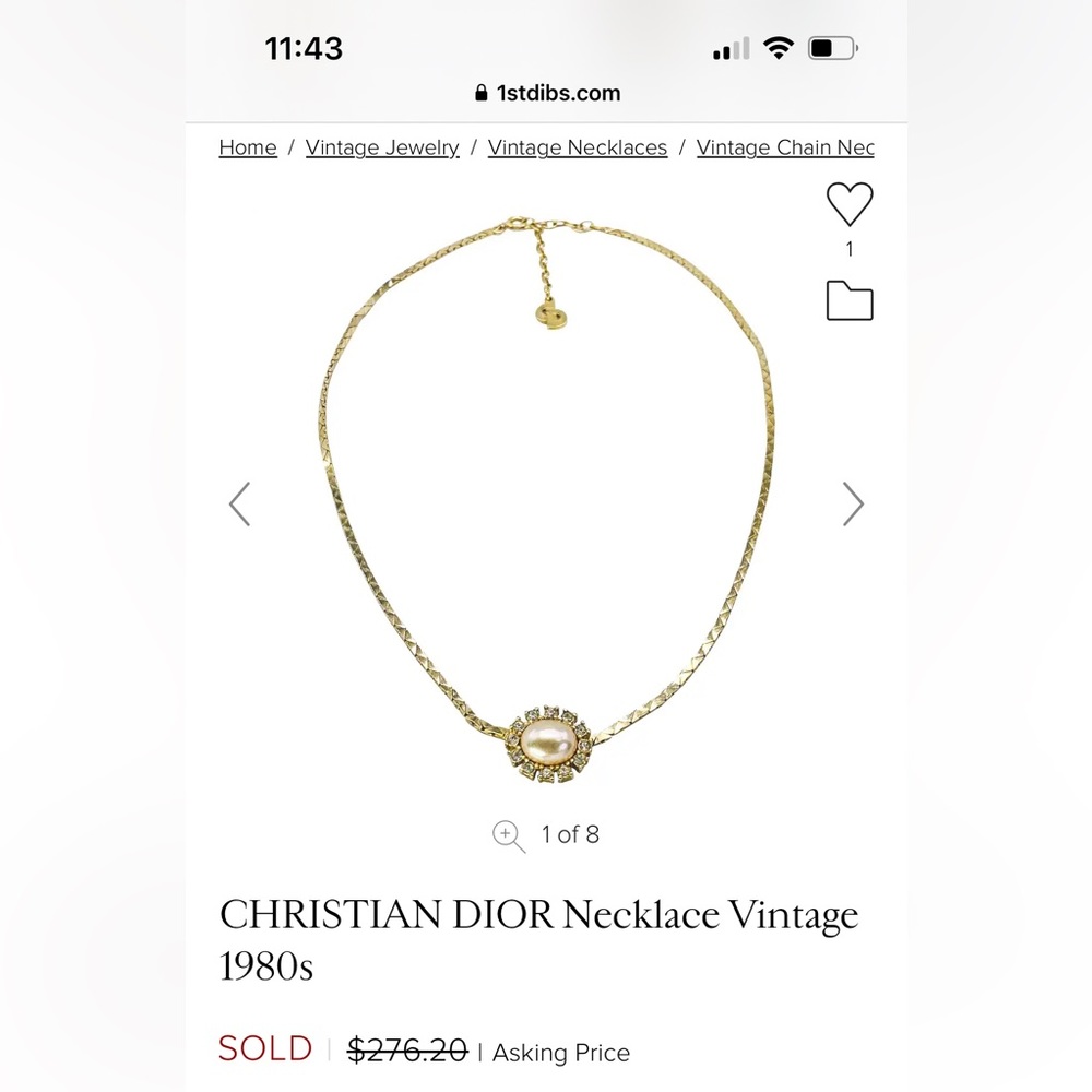 Vintage 1980s Christian Dior Signed Swarovski Crystal Faux Pearl Gold Necklace - Picture 16 of 16